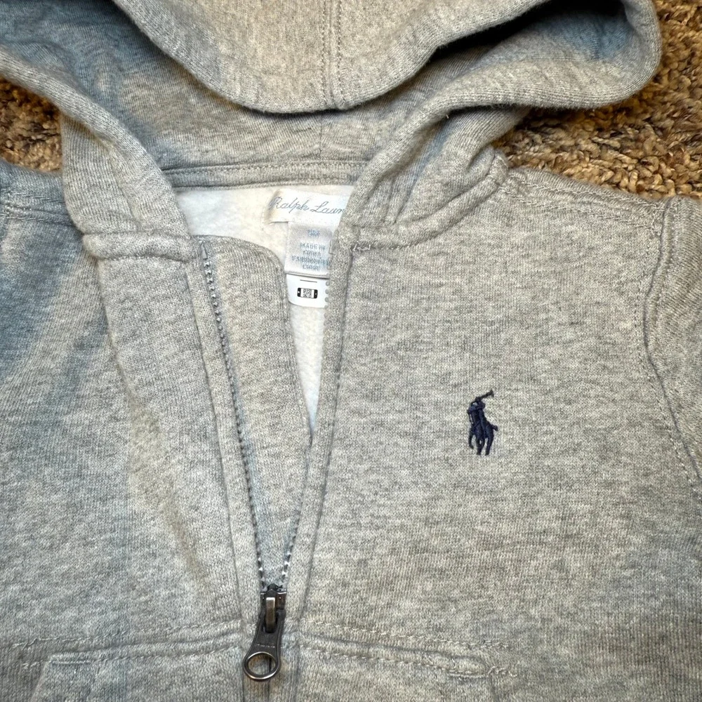 Ralph‎ Lauren Baby Boys Heather Gray Full Zip Fleece Hoodie 9M Pony Logo